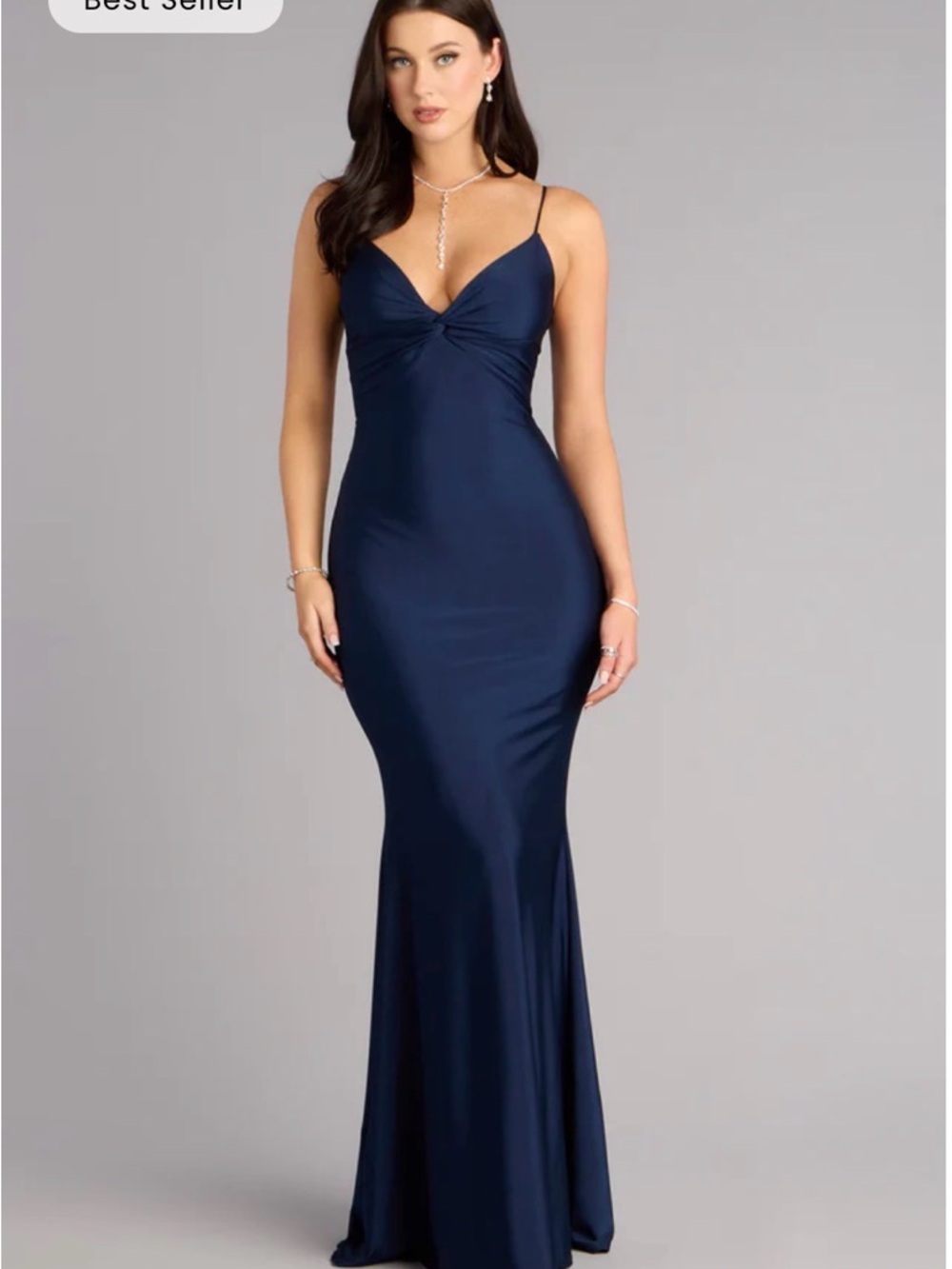 Windsor Navy Spaghetti-Strap Twist-Front Maxi Dress